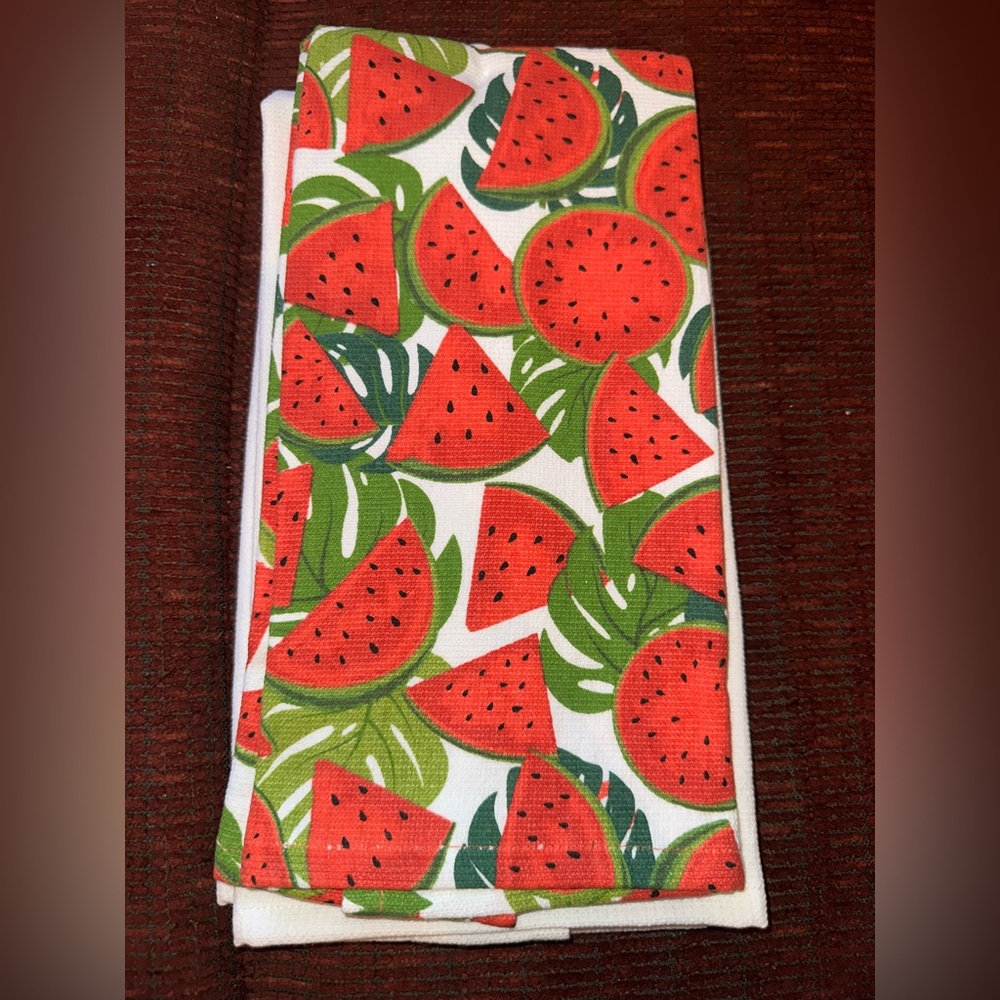 Hello Summer Watermelon  2 Printed Kitchen Towels ~ New - Picture 3 of 4